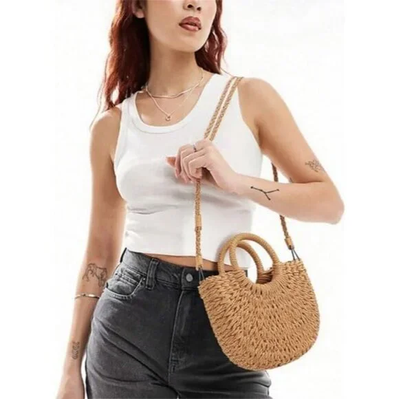 Womens Straw Beach Bag Woven Crossbody Tote Handbag Summer Purse - Picture 3 of 9